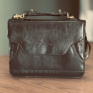 Bellerose Black Leather Satchel | European Designer | Croc-Embossed | Vintage